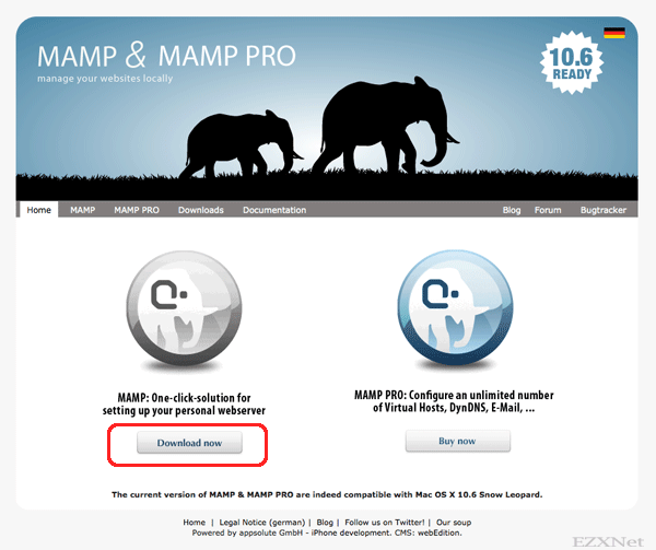 MAMPのホームページでDownload nowをクリックしてファイルのダウンロードをします。