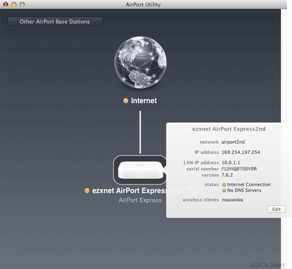 Click your AirPort Base station icon and click Edit