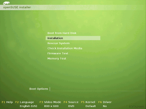 openSUSEのディスクブート画面