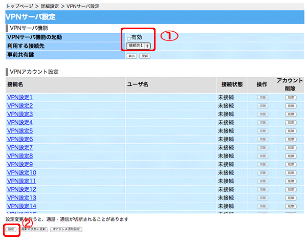 VPNサーバ機能の有効化