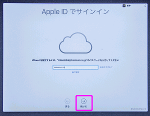 iCloudにログインするためのApple IDのパスワードを入力します。